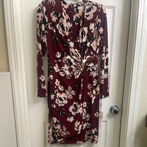 Calvin Klein Burgundy Floral Long Sleeve Dress